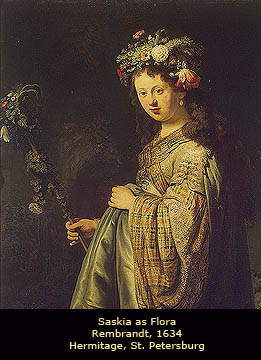 Portrait of Saskia as Flora by Rembrandt, 1634, Hermitage, St. Petersburg