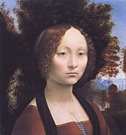 Ginevra de Benci by Leonardo da Vinci, 1474-78, National Gallery of Art, 
Washington, USA. 
To see the full size click the image.
The image will appear in the new window.